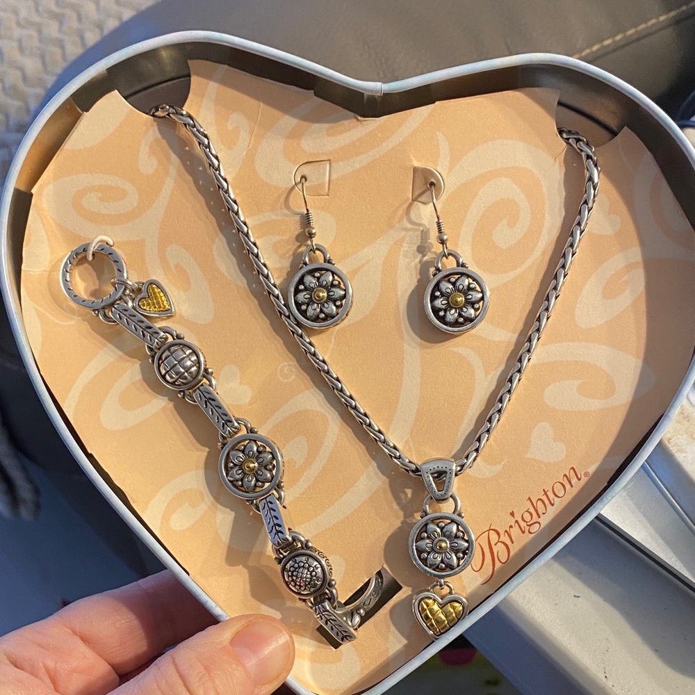 Brighton Silver and Gold Floral Heart Jewelry Trio
